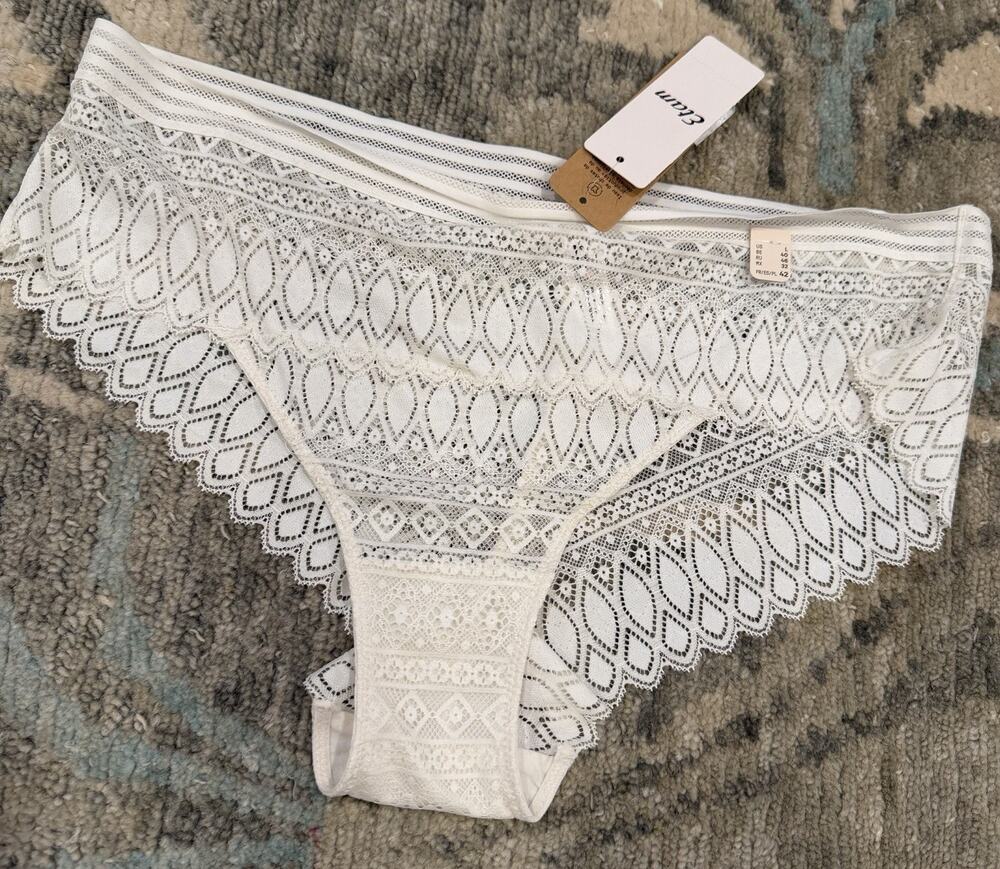 Etam Women's White Lace Boyshort Panties Sz L NWT